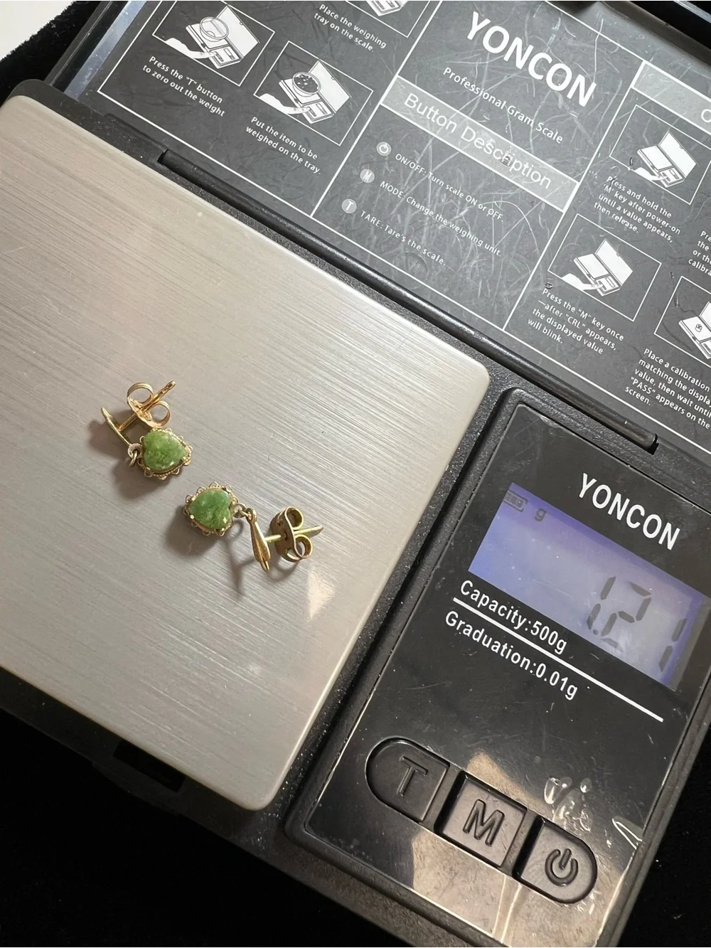 Vintage 14k Gold Heart Jade Drop Earrings